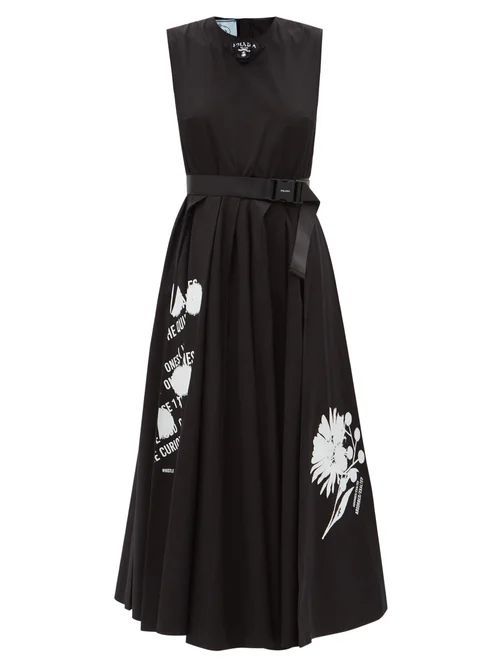 Floral-print Cotton-poplin Midi Dress - Womens - Black