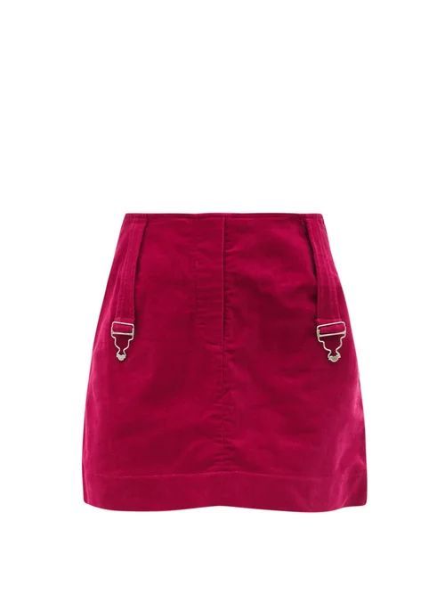 Dungaree-strap Cotton-corduroy Mini Skirt - Womens - Red
