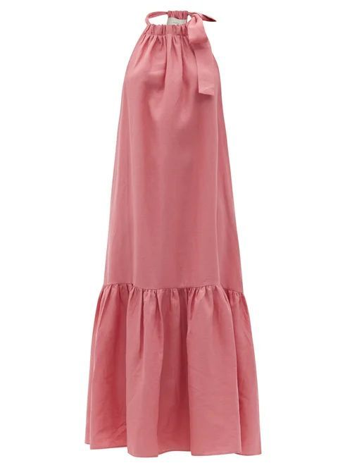Ibiza Tie-halterneck Linen Maxi Dress - Womens - Dusty Pink