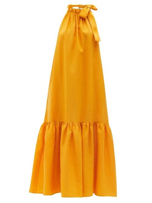Ibiza Tie-halterneck Linen Maxi Dress - Womens - Yellow