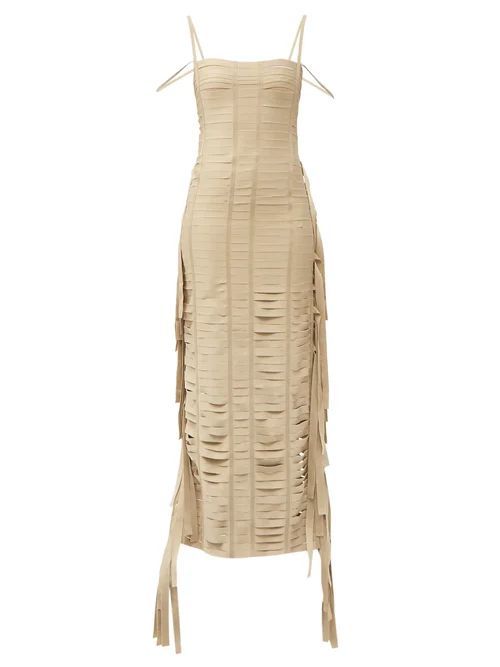 Fringed Banded Ribbon Gown - Womens - Beige