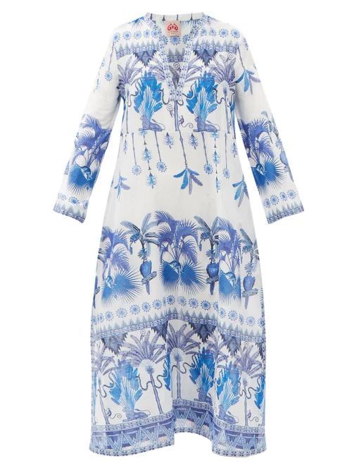 Le Sirenuse, Positano - Gaida Winter Garden-print Cotton Kaftan Dress - Womens - Blue Print