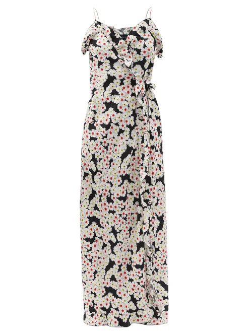 Jane Floral-jacquard Silk Wrap Maxi Dress - Womens - White Multi