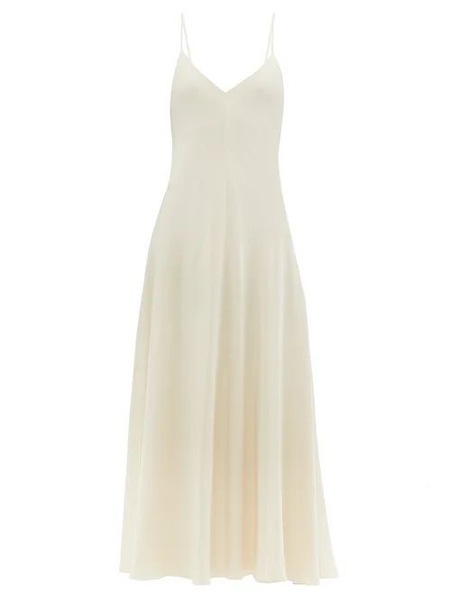 Edi V-neck Silk Crepe De Chine Maxi Dress - Womens - Ivory
