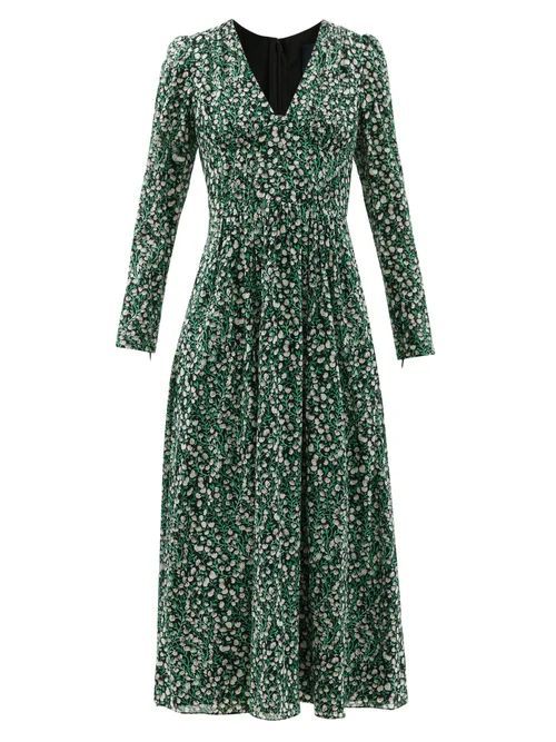 Goldie Floral-print Silk-georgette Midi Dress - Womens - Green Multi