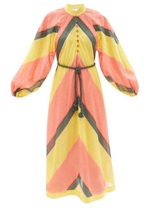 Estelle Chevron-stripe Cotton-voile Midi Dress - Womens - Pink Stripe