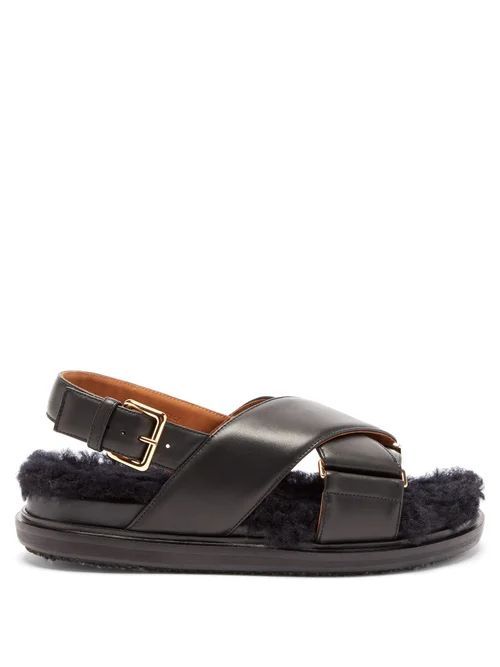 Fussbett Shearling And Leather Sandals - Womens - Black Multi