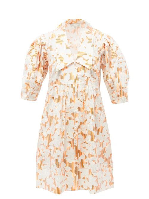 Honeysuckle Floral-print Cotton-seersucker Dress - Womens - Orange White