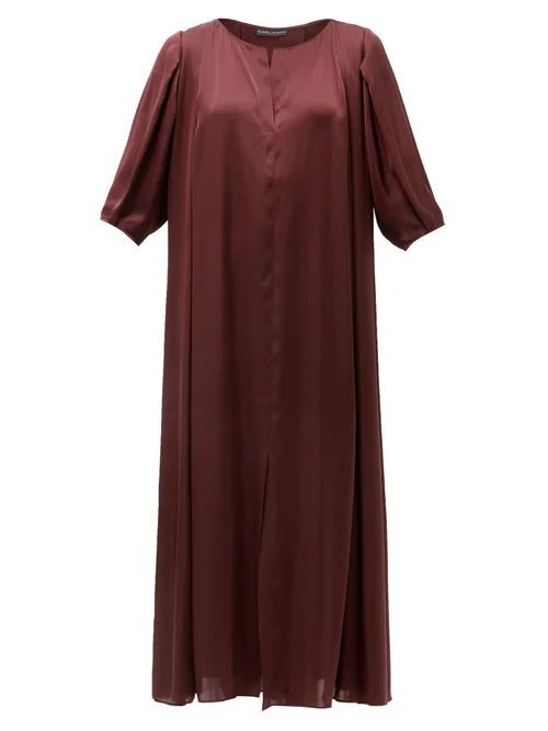 Honeysuckle Belted Satin Dress - Womens - Burgundy