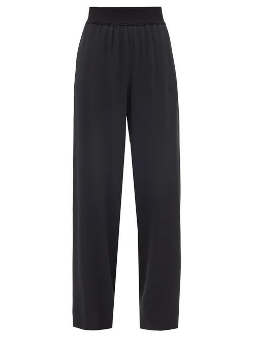 Elasticated-waist Silk-blend Wide-leg Trousers - Womens - Black