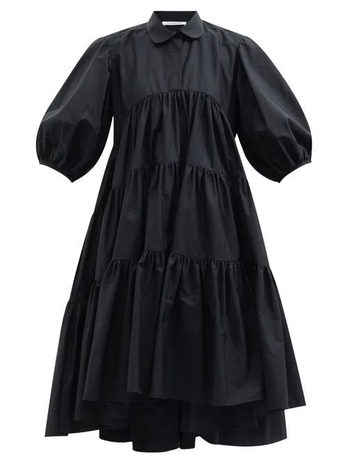 Jade Tiered Cotton Shirt Dress - Womens - Black