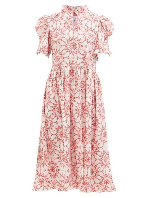 Leandra Versailles-print Cotton-poplin Midi Dress - Womens - Red White