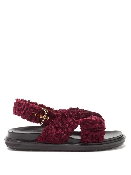 Fussbett Faux-shearling And Leather Sandals - Womens - Burgundy