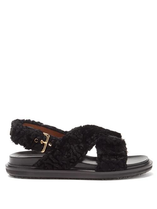 Fussbett Faux-shearling And Leather Sandals - Womens - Black