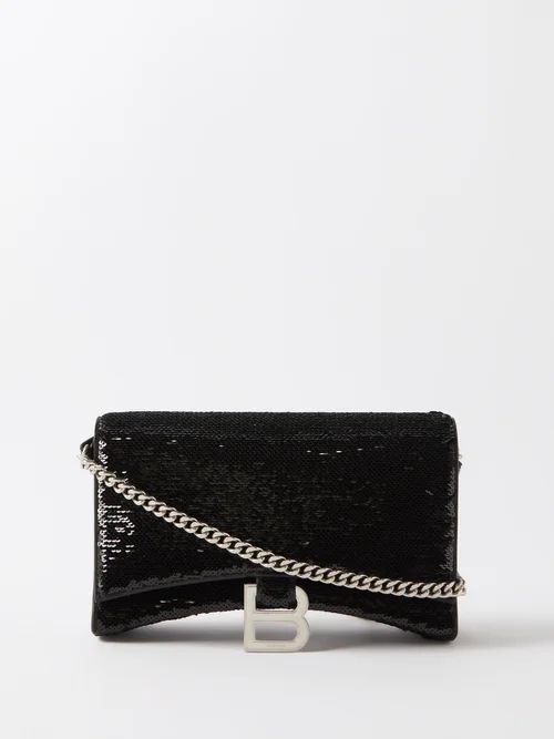 Hourglass Sequinned Leather Cross-body Bag - Womens - Black