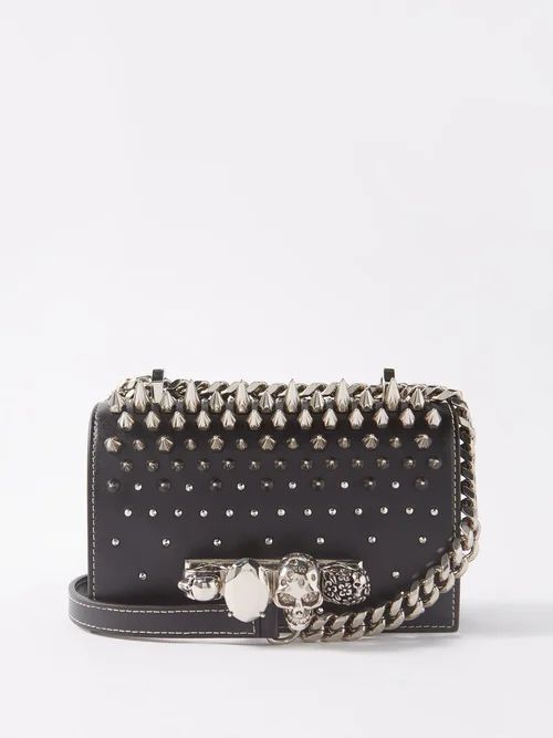 Four Ring Spiked Leather Cross-body Bag - Womens - Black