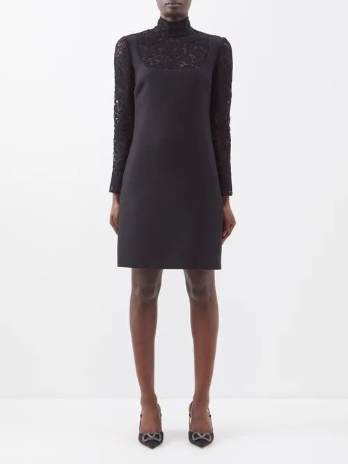 Lace-panelled Crepe Mini Dress - Womens - Black