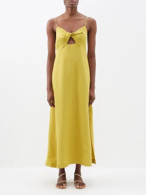 Lara Organic-linen Voile Midi Dress - Womens - Gold