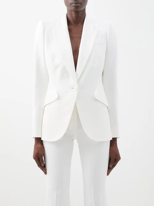 Padded-shoulder Crepe Jacket - Womens - Ivory