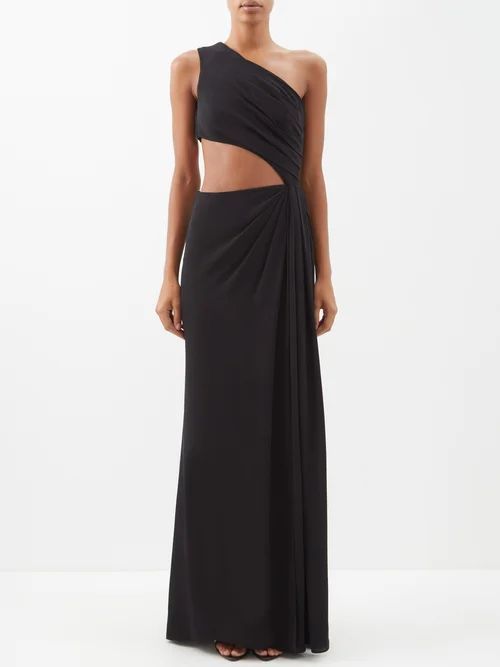 One-shoulder Cutout Silk-georgette Gown - Womens - Black