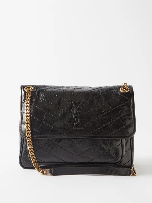 Niki Medium Crinkled-leather Shoulder Bag - Womens - Black