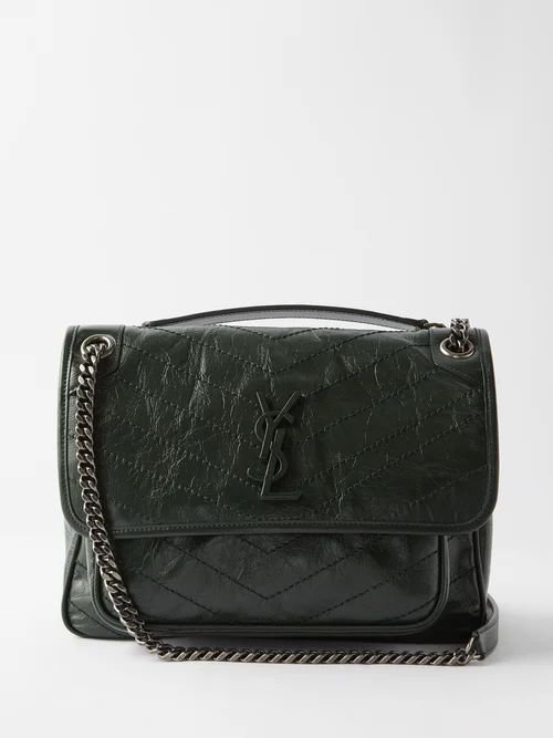 Niki Medium Crinkled-leather Shoulder Bag - Womens - Dark Green