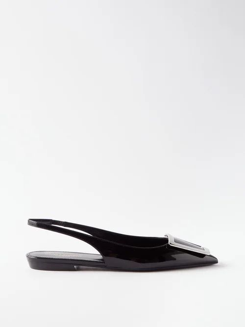 Maxine Buckled Patent-leather Slingback Flats - Womens - Black