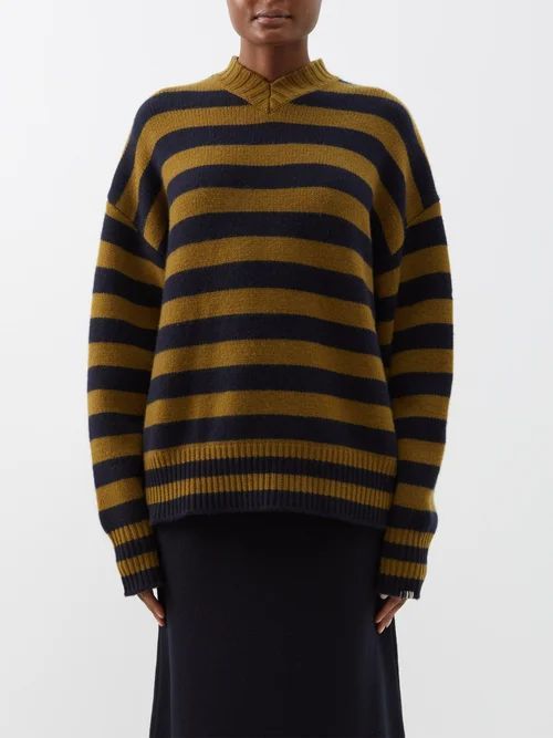 No.205 Him Striped Stretch-cashmere Sweater - Womens - Green Stripe