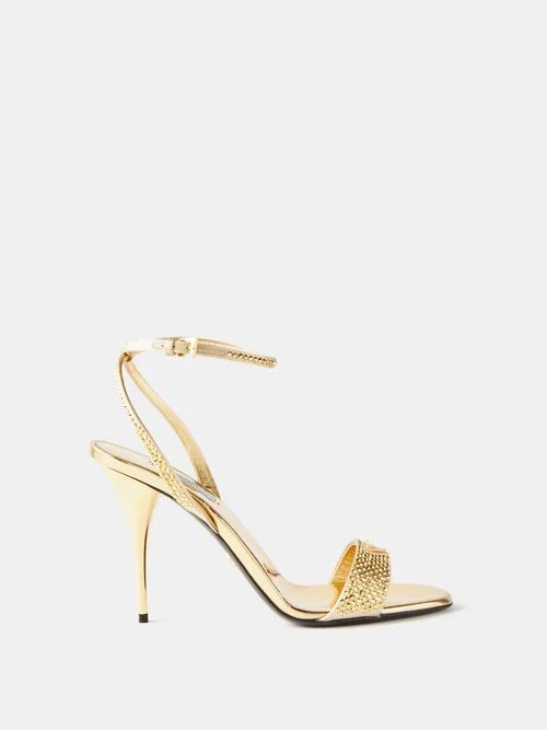 Modellarie 100 Crystal-embellished Leather Sandals - Womens - Gold