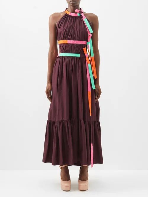 Niesha Cutout-back Cotton Halterneck Dress - Womens - Aubergine