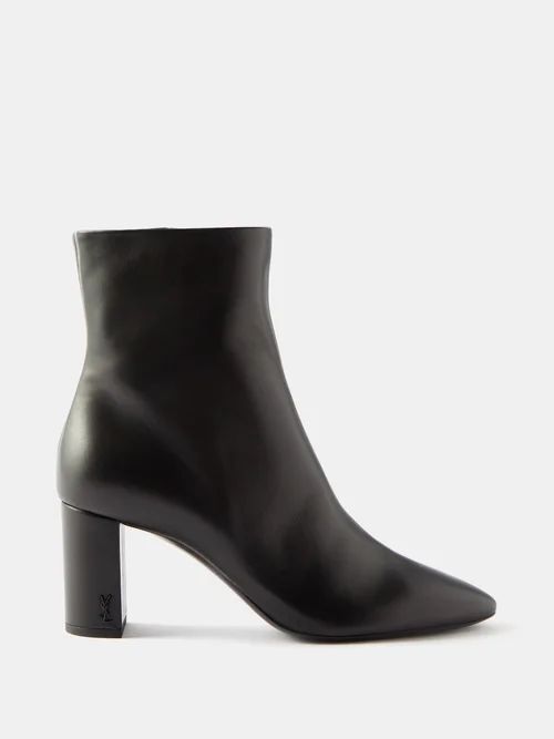 Lou 70 Ysl-logo Leather Ankle Boots - Womens - Black
