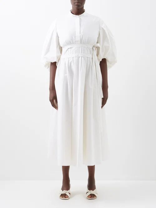 Madalena Puff-sleeve Cotton-poplin Dress - Womens - White