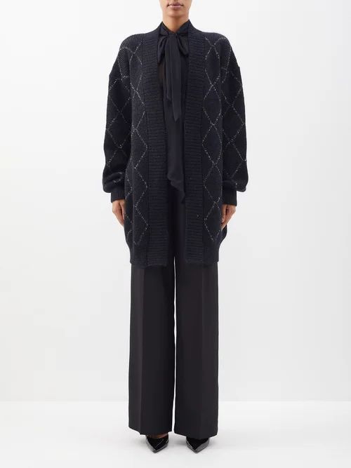 Metallic-knit Mohair-blend Cardigan - Womens - Black