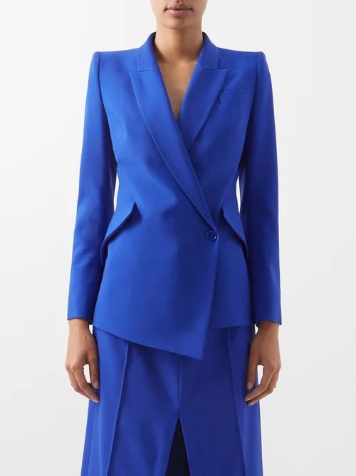 Oblique Wool-crepe Suit Jacket - Womens - Blue