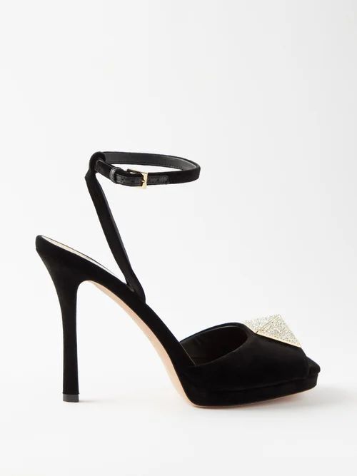 One Stud 110 Crystal-embellished Velvet Sandals - Womens - Black