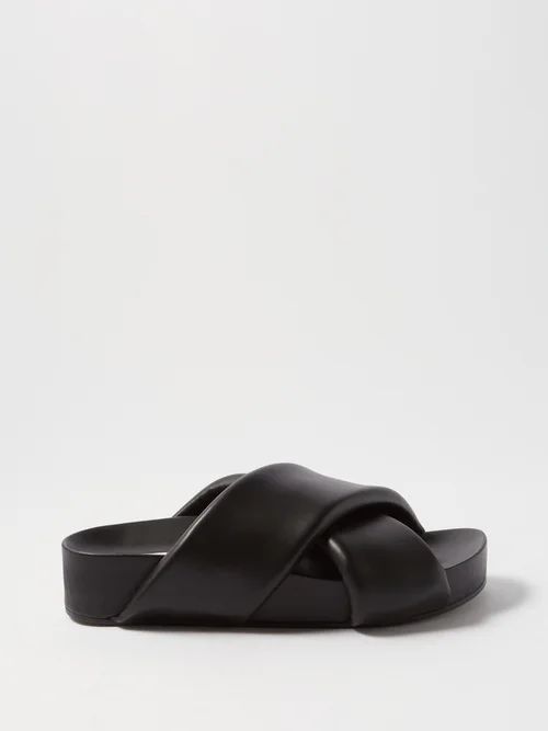 Padded Leather Platform Slides - Womens - Black