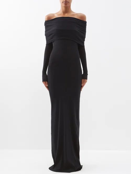 Off-the-shoulder Jersey Maxi Dress - Womens - Black