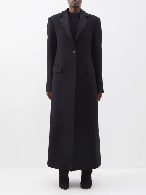 Martingale-belt Longline Wool Tuxedo Coat - Womens - Navy