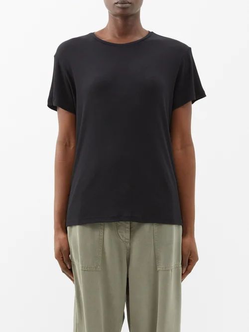 Organic Cotton-blend Sheer Rib T-shirt - Womens - Black