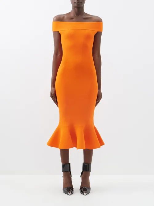 Off-the-shoulder Stretch-jersey Dress - Womens - Orange