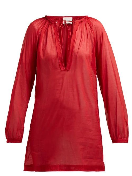 On The Island By Marios Schwab - Floreana V-neck Cotton Tunic - Womens - Red