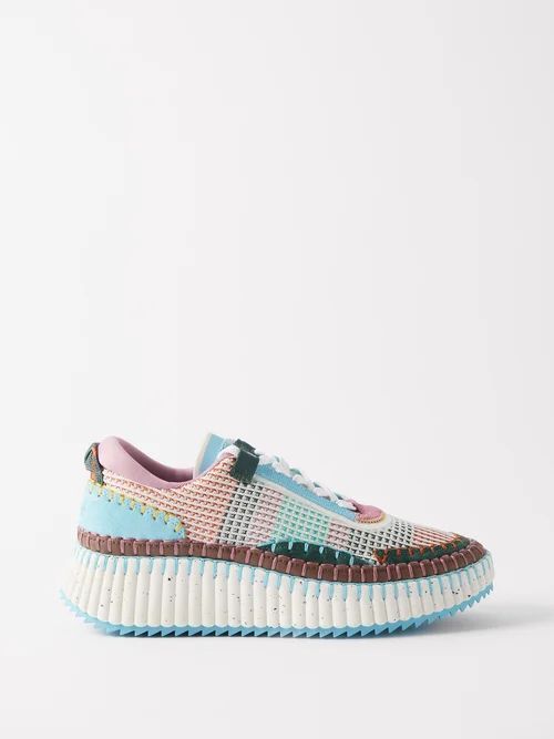 Nama Patchwork Suede Trainers - Womens - Blue Multi