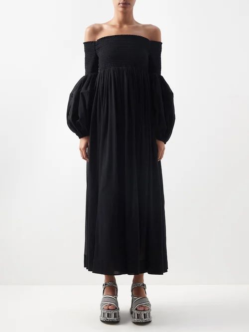 Off-the-shoulder Wool-gauze Maxi Dress - Womens - Black