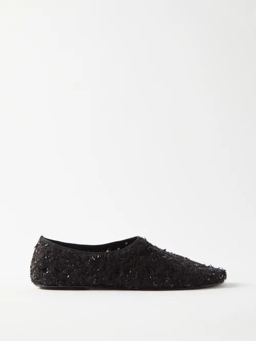 Ozzy Embroidered Lurex Flats - Womens - Black