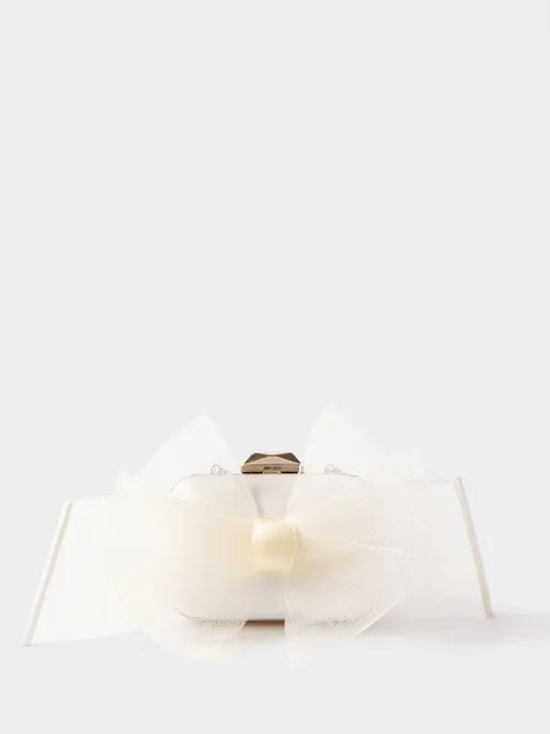 Micro Cloud Bow-embellished Satin Clutch - Womens - White