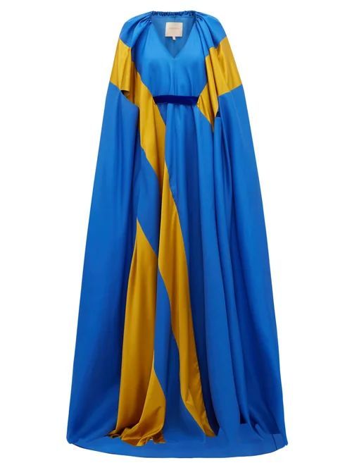 Marva Satin-striped Silk-twill Gown - Womens - Blue Multi