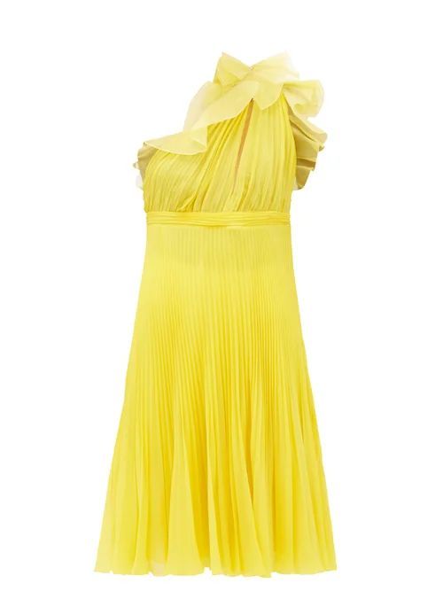Pleated Silk One-shoulder Ruffle Dress - Womens - Yellow