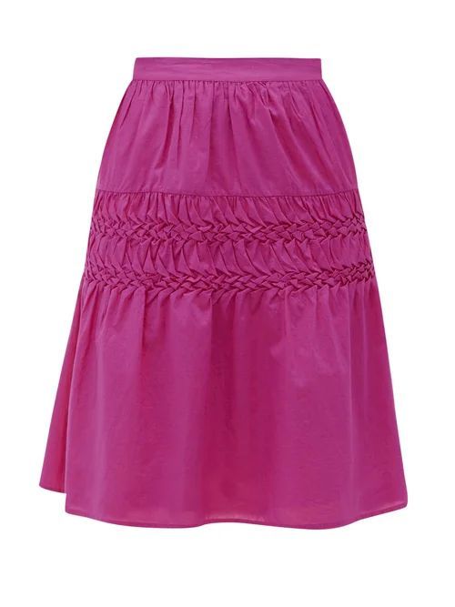 Merlette - Castell Smocked Cotton-lawn Skirt - Womens - Dark Pink