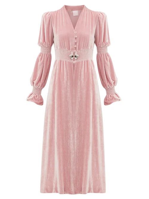 Loretta Caponi - Grace Slit-front Crystal-embellished Midi Dress - Womens - Pink