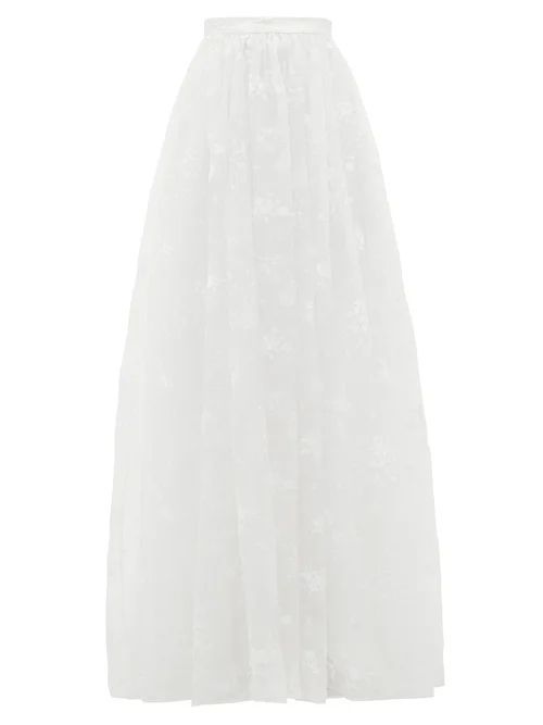 Lydell Floral-embroidered Organza Skirt - Womens - White
